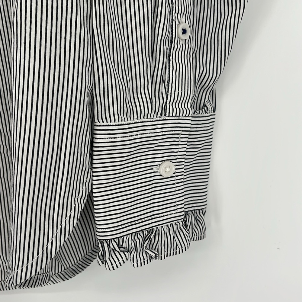 J.Crew Classic Fit Ruffle Collar Button Down Shirt Striped Navy White Preppy 8 - Picture 4 of 11